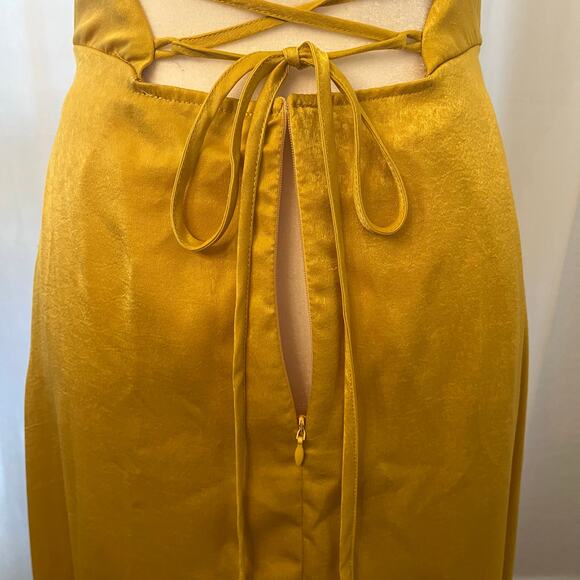 Lulus In Love Forever Maxi Dress Small Mustard Yellow Satin Formal Wedding Guest - Picture 9 of 15